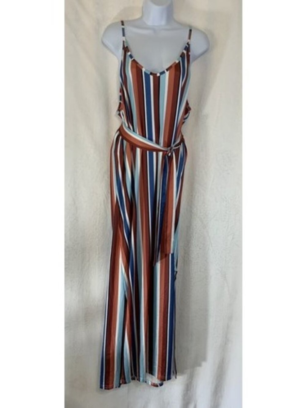 Women’s Maxi Dress Swim Suit Cover-up One Size Striped with Belt Medium